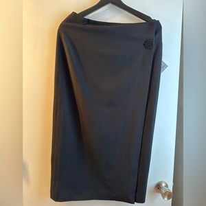 Button-Front Pencil Wrap Skirt, Black Tummy Control Bi-Stretch Midi Skirt, M